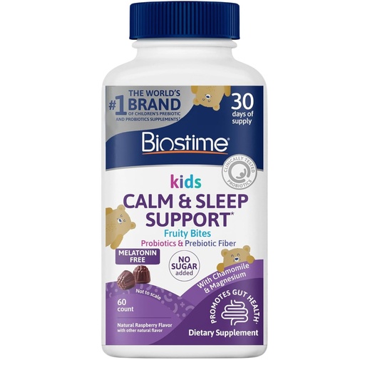 [BRSRAGQQOQHQ2HLF] Biostime Kids Sleep Fruity Bites (Ages 4+) | Includes Probiotics| Calm magnesium gummies for kids | Melatonin Free calm gummies for Sleep aid | No added sugar | 60 Count