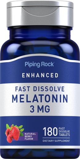 [BRSRMAAHDMIRAA3L] Piping Rock Melatonin 3mg | 180 Fast Dissolve Tablets | Berry Flavor | Adult Support Formula | Non-GMO, Gluten Free