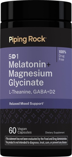 [BRSREBQHCR7AAYL4] Piping Rock Melatonin with Magnesium | 60 Capsules | Relaxed Mood Support | Complex with L-Theanine, GABA, & D2 | Non-GMO, Gluten Free