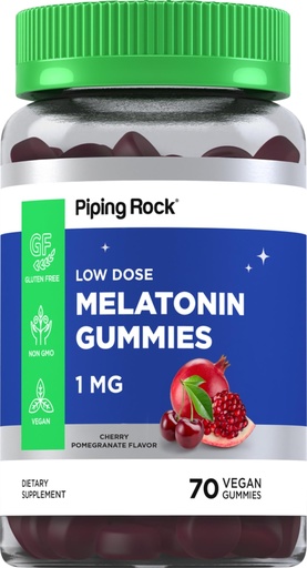 [BRSRMBI2BN5B43QU] Piping Rock Melatonin Gummies 1 mg | 60 Count | Cherry Pomegranate Flavor | Low Dose | Adult Supplement | Vegan Formula | Non-GMO, Gluten Free