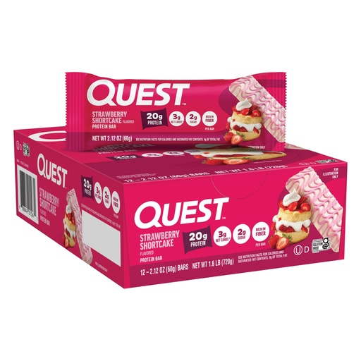 [BRSRAAL7BYCWOADP] Quest Nutrition Protein Bars, Strawberry Shortcake, 20g Protein, 2g Sugar, 3g Net Carbs, 10g Fiber, Gluten Free, 12 Count