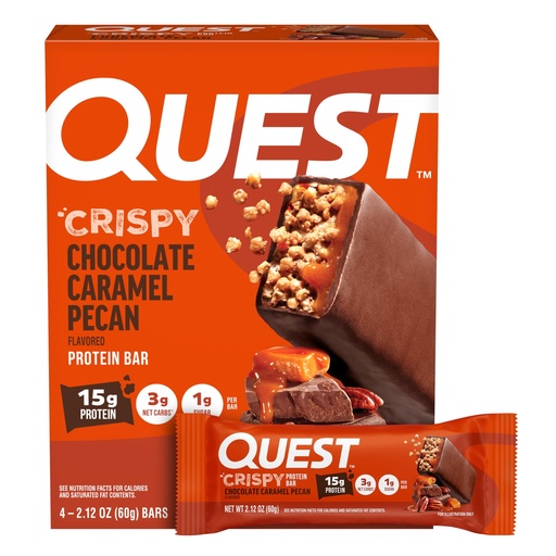 [BRSW2HY7CN5AMA3L] Quest Nutrition Crispy Chocolate Caramel Pecan Hero Protein Bar, 15g Protein, 1g Sugar, 3g Net Carb, Gluten Free Protein Snack, Keto Friendly, 4 Count