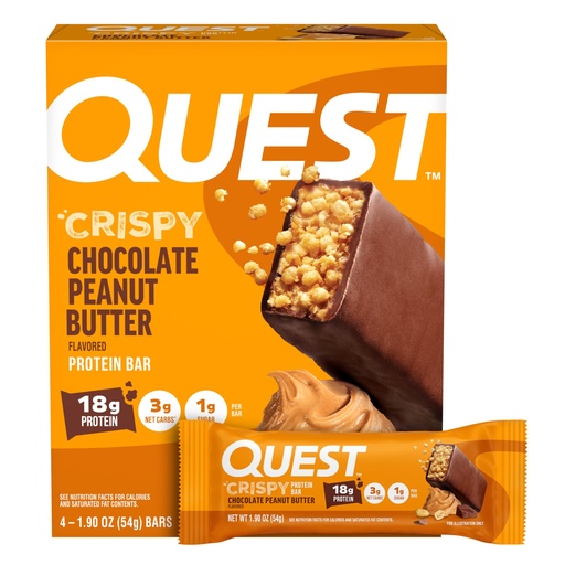 [BRSRA2QDBEFBQDLX] Quest Nutrition Crispy Chocolate Peanut Butter Hero Protein Bar, 18g Protein, 1g Sugar, 3g Net Carb, Gluten Free Protein Snack, Keto Friendly, 4 Count