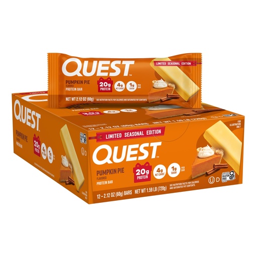 [BRSWGEI2AQPRSEI3] Quest Nutrition Pumpkin Pie Protein Bar, 20g Protein, 4g Net Carb, 1g Sugar, Gluten Free, 12 Count