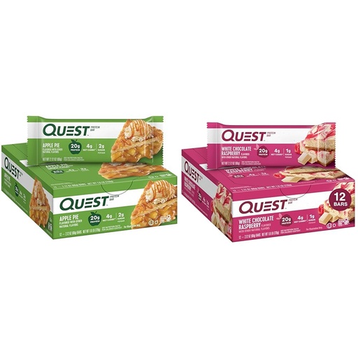 [BRSROBQEAQJQAFDF] Quest Nutrition Apple Pie Protein Bar, 20g Protein, 4g Net Carbs, 2g Sugar, Gluten Free & White Chocolate Raspberry Protein Bars, High Protein, Low Carb, Gluten Free, Keto Friendly