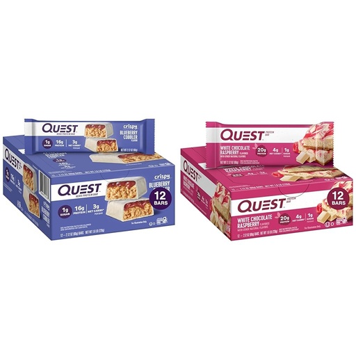 [BRSROBL3DJ7WCYLZ] Quest Nutrition Crispy Blueberry Cobbler Hero Protein Bar, 16g Protein, 1g Sugar, 3g & White Chocolate Raspberry Protein Bars, High Protein, Low Carb, Gluten Free