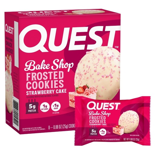[BRSROBALBZ7WGAL4] Quest Nutrition Frosted Protein Cookies, Strawberry Cake, <1g Sugar, 5g Protein, 1g Net Carbs, Gluten Free, 8 Cookies
