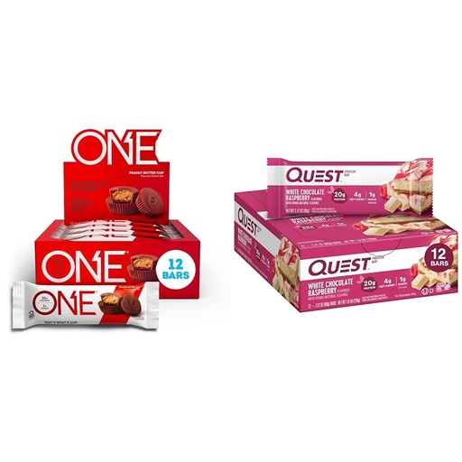 [BRSROCACBYBQ233K] ONE Protein Bars Gluten Free with 20g Protein, Quest Nutrition White Chocolate Raspberry Protein Bars, High Protein, Low Carb, Gluten Free Bars, 12 Count