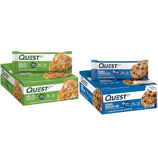 [BRSROBQEA4IAMF3X] Quest Nutrition Apple Pie Protein Bar, 20g Protein, 4g Net Carbs, 2g Sugar, Gluten Free & Oatmeal Chocolate Chip Protein Bar, High Protein, Low Carb, Gluten Free, Keto Friendly
