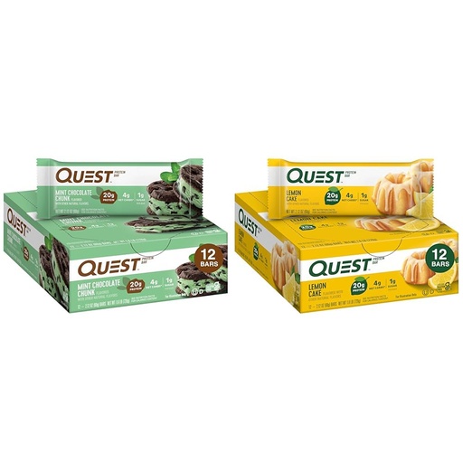 [BRSROCYKPICQGCD6] Quest Nutrition Mint Chocolate Chunk Protein Bars, High Protein, Low Carb, Gluten Free, Keto Friendly, 12 Count & Lemon Cake Protein Bars, High Protein, Low Carb, Gluten Free, Keto Friendly, 12 Count