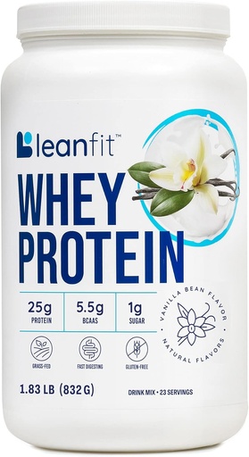 [BRSW2EIDBUJR4HY6] LeanFit WHEY Protein Natural Vanilla – 100% Whey Protein Powder, 24g Protein Per Serving – Grass-Fed, Gluten-Free, Low Carb, BCAAs, Amino Acid – 23 Servings, 1.83 Pound Tub