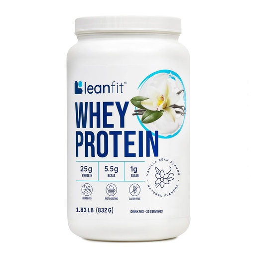 [BRSW2EIDBUJR4HY6] LeanFit WHEY Protein Natural Vanilla – 100% Whey Protein Powder, 24g Protein Per Serving – Grass-Fed, Gluten-Free, Low Carb, BCAAs, Amino Acid – 23 Servings, 1.83 Pound Tub