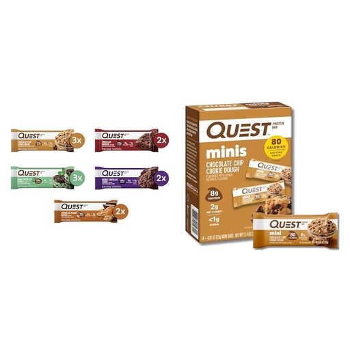 [BRSRAYYYAANBE3Q4] Quest Chocolate Lovers Protein Bar Variety Pack with Mini Cookie Dough Bars, High Protein, Gluten Free, 12 + 14 Count