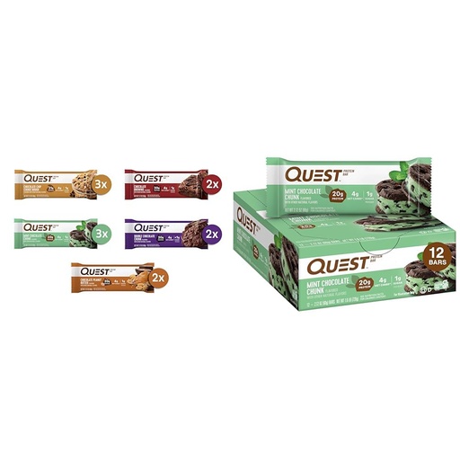[BRSRAYYYOQBRM3TL] Quest Chocolate Lovers Protein Bars Variety Pack with Mint Chocolate Chunk Protein Bars, High Protein, Gluten Free, 12 Count