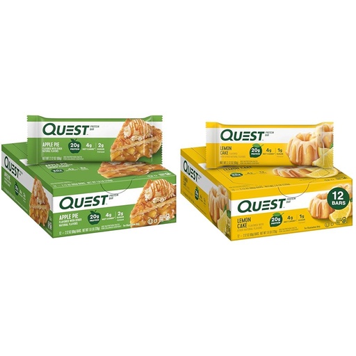 [BRSROBQEA4CBSHL5] Quest Nutrition Apple Pie Protein Bar, 20g Protein, 4g Net Carbs, 2g Sugar, Gluten Free & Lemon Cake Protein Bars, High Protein, Low Carb, Gluten Free, Keto Friendly, 12 Count