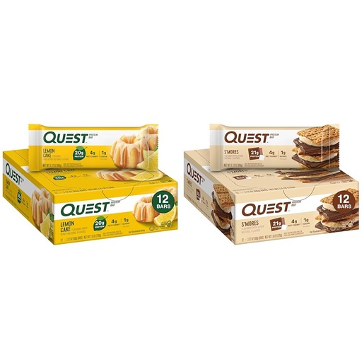 [BRSROCYOAR6AOGTF] Quest Nutrition Lemon Cake Protein Bars, High Protein, Low Carb, Gluten Free, Keto Friendly, 12 Count (Pack of 1) & S'mores Protein Bar, High Protein, Low Carb, Gluten Free, Keto Friendly, 12 Count