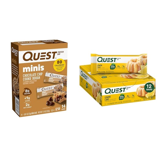 [BRSROBL3DMPQGYDB] Quest Nutrition Mini Chocolate Chip Cookie Dough Protein Bars, High Protein, Low Carb & Lemon Cake Protein Bars, High Protein, Low Carb, Gluten Free, Keto Friendly