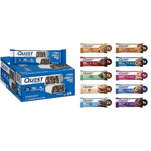[BRSRAZTYOF6RY3YZ] Quest Protein Bar Bundle with Cookies & Cream and Variety Packs, 18g and 20-21g Protein, Gluten Free