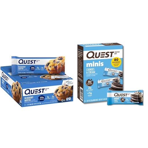 [BRSRAY33CEMWOYI6] Quest Blueberry Muffin Protein Bars, 12 Count and Mini Cookies & Cream Protein Bars, 14 Count