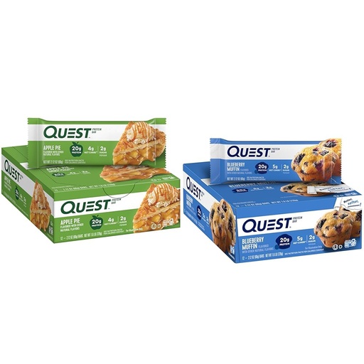 [BRSROBQFCIPGGYLH] Quest Nutrition Apple Pie Protein Bar, 20g Protein, 4g Net Carbs, 2g Sugar, Gluten Free & Blueberry Muffin Protein Bars, High Protein, Low Carb, Gluten Free, Keto Friendly
