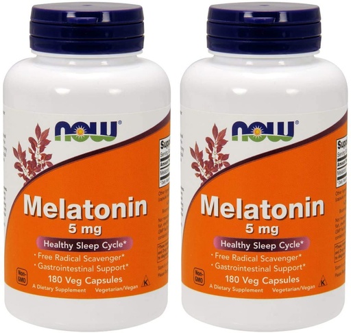 [BRSWKEACOYDR6ETY] Now Foods High Potency 5mg Melatonin 2X(180 vcaps) White/Orange