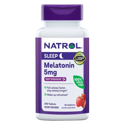 [BRSWI2QNAUGRU2IV] Natrol Melatonin 5 Mg, 250 Fast Dissolve Tablets Strawberry Flavor