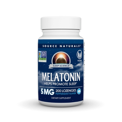 [BRSWIYQOAUAQIFL4] Source Naturals Melatonin, Helps Promote Sleep* - 5 mg - 200 Peppermint Flavored Lozenges
