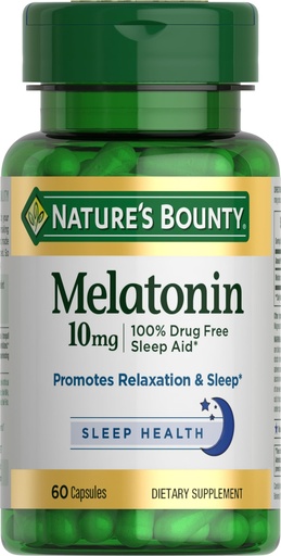 [BRSWIYIQBQIGEFD2] Nature's Bounty Melatonin, 100% Drug-Free Sleep Aid, Dietary Supplement, 10 mg, 60 Count