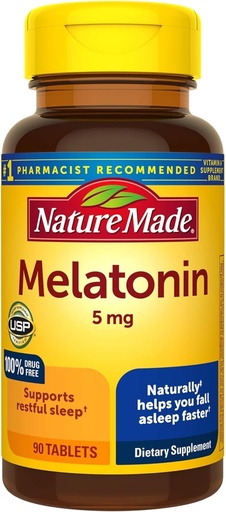 [BRSWKYQ3CB6RGFD2] Nature Made Melatonin 5mg Tablets, 90 Count for Supporting Restful Sleep