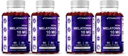 Vitamatic Melatonin 10 mg Vegetarian Gummies – Non-Habit Forming – 60 Gummies per Bottle – 4-Pack (Total 120 Vegan Gummies)