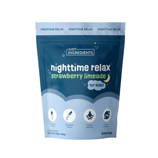 [BRSREFIKCR5AI2TG] JUST INGREDIENTS Kids Nighttime Relax Drink Mix – Strawberry Limeade Flavor – 60 Servings | Magnesium, Tart Cherry & L-Theanine | Supports Evening Calm, Relaxation & Restful Sleep*