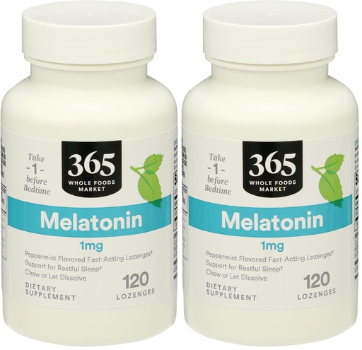 [BRSRAGT7CR4GKFD2] 365 by Whole Foods Market, Melatonin 1Mg Peppermint, 120 LOunceenges (Pack of 2)