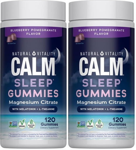 [BRSROBL6O55QMCQ3] Natural Vitality Sleep Gummies, Magnesium Supplement with Melatonin and L-Theanine, Vegan, Gluten Free, Helps the Body Ease Into Sleep, Blueberry Pomegranate, 120 Count (Pack of 2)