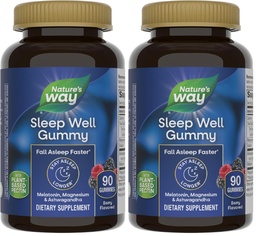 Nature's Way Sleep Well Melatonin and Magnesium Gummies,Sleep Support for Adults*,with Ashwagandha,Berry Flavored,90 Gummies,(Pack of 2)
