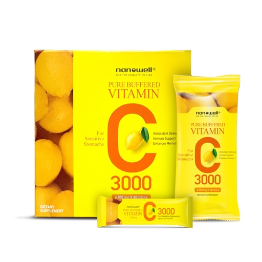 [BRSROHT4B4HGYHQV] NANOWELL Pure Buffered Vitamin C Powder, 2,000mg Active Vitamin C per Serving, Non-Acidic Immune Support Supplement - 60 Sticks, 2-Month Supply