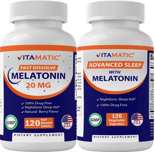[BRSW2CYFCAFWADLV] Vitamatic Melatonin Combo 20mg Melatonin Made with B6, Magnesium, L-Theanine, L-Tryptophan, 5-HTP, GABA, Valerian, Chamomile, Passion Flower, Ashwagandha & Black Pepper