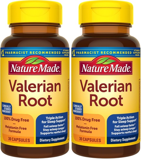 [BRSRGGQKA57QIDY7] Nature Made Valerian Root for Sleep Support,Melatonin Free Sleep Aid for Adults,30 Valerian Root Capsules,30 Day Supply, (Pack of 2)
