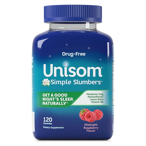 [BRSWYBQPBAHQE23G] Unisom Simple Slumbers Drug-Free Sleep Aid Gummies, Melatonin 5mg, Sleep Support for Adults, Midnight Raspberry Flavor, 120 Count