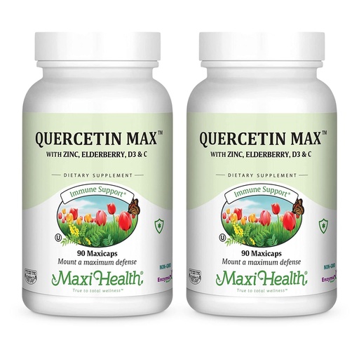 [BRSROZQ7CQPA4AYV] Maxi Health Quercetin 500mg Capsules – Zinc Supplements for Women and Men – Non-GMO, Kosher, and Gluten-Free Quercetin with Elderberry Vitamin C and Zinc (90 Veg Capsules) (90 Count (Pack of 2))