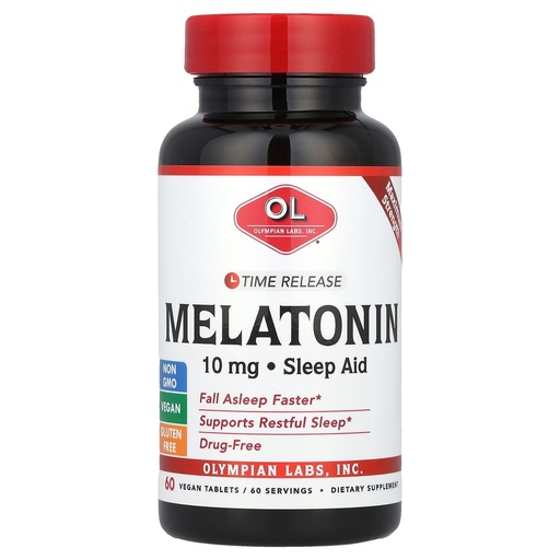 [BRSWIAQOCQFRS3LY] Olympian Labs Melatonin 10mg Time Release with Vitamin B6 - Maximum Strength Tablets - Drug-Free, Supports Restful Sleep, Nighttime Sleep Aid - 60 Vegan Tablets (60 Servings)