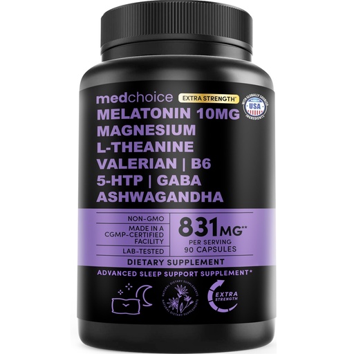 [BRSRABL5O55GECQ6] 12-in-1 Melatonin Sleep Extra Strength Capsules - 10mg Melatonin Extra Strength with Magnesium and Balanced Blend of Ashwagandha, GABA, Chamomile Extract, L-Theanine & Valerian Root 10:1 Extract 90ct