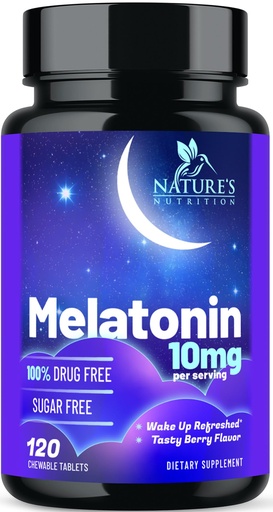 [BRSRAAIQBMBR6H35] Melatonin Sleep Supplement 10mg - Maximum Strength 100% Drug Free, Non-Habit Forming - Best Sleep Supplements for Adults Restful Sleep - Fast Dissolve Melatonin, Berry Flavored - 120 Chewable Tablets