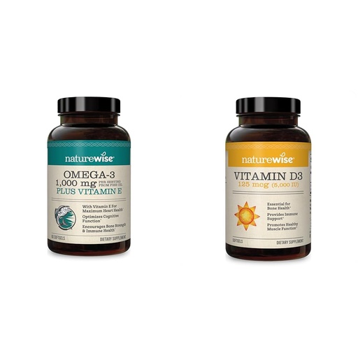 [BRSROBIPAAAREFYY] NatureWise High-Potency 1000mg Omega 3 with 600mg EPA, 400mg DHA, & Vitamin E & Vitamin D3 5000iu (125 mcg) 1 Year Supply for Healthy Muscle Function