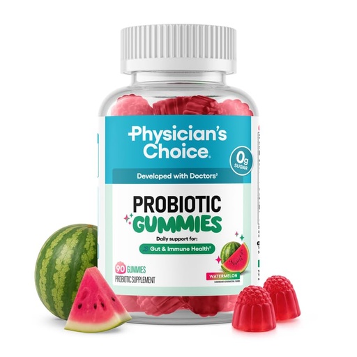 [BRSRG237BN4BYYDP] Physician's CHOICE Probiotic Gummies with Vitamin D & Prebiotic Fiber - Sugar Free - 1B CFUs of Clinically Studied Probiotic - Supports Immune & Gut Health for Women & Men - Watermelon Flavor - 90CT