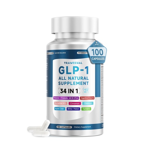 [BRSREHQ7BN5B4ADO] GLP-1 Supplement, 34-in-1 Formula to Support Healthy GLP1 Levels, digestion & Gut Health, with Berberine, Bitter Melon, Cinnamon, Turmeric, Probiotics, Prebiotics & Digestive Enzymes, 100 Capsules