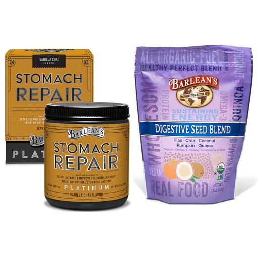[BRSRMZAOCF7AGELF] Barlean's Healthy Digestion Bundle, Stomach Repair Gut Health Powder and Organic Digestive Seed Blend Fiber Supplement