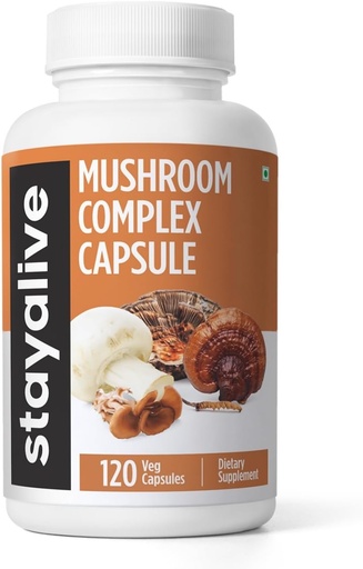 [BRSRAYDQBMJQE335] STAY ALIVE Mushroom Complex 1000mg, 6-in-1 Mushroom Supplement w/Lions Mane, Reishi, Chaga, Cordyceps, Maitake and Turkey Tail Extract Powder, 120 Vegan Pills, Non-GMO & Gluten Free Herbal Capsules