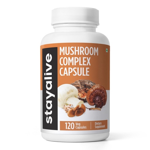 [BRSRAYDQBMJQE335] STAY ALIVE Mushroom Complex 1000mg, 6-in-1 Mushroom Supplement w/Lions Mane, Reishi, Chaga, Cordyceps, Maitake and Turkey Tail Extract Powder, 120 Vegan Pills, Non-GMO & Gluten Free Herbal Capsules