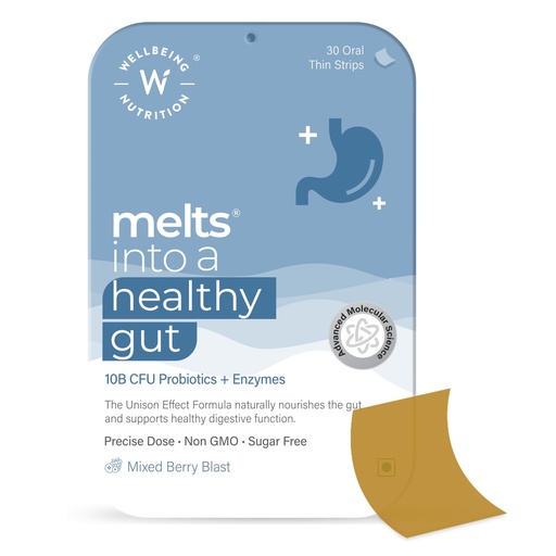 [BRSW2FAPBAFBO3DF] WELLBEING NUTRITION Melts Healthy Gut |Plant Based Probiotic 10B CFU, Digestive Enzyme (Protease & Papain) with Organic Apple Cider Vinegar for Indigestion, Gas, Acidity and Bloating (30 Oral Strips)