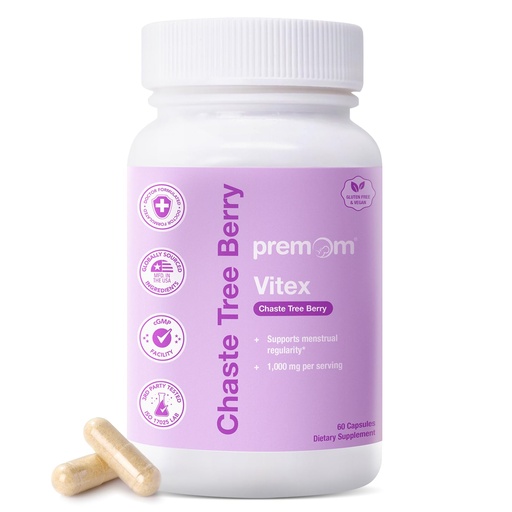 [BRSREAAPBUIWKH3G] Premom Vitex, 1,000mg Per Serving, Vitex Chasteberry Supplement for Women, 2-in-1 with Fat Soluble Vitamin C, Hormone Balance, Fertility, Menstrual Cycle, & PMS Support*, Vegan, 60 Veggie Capsules